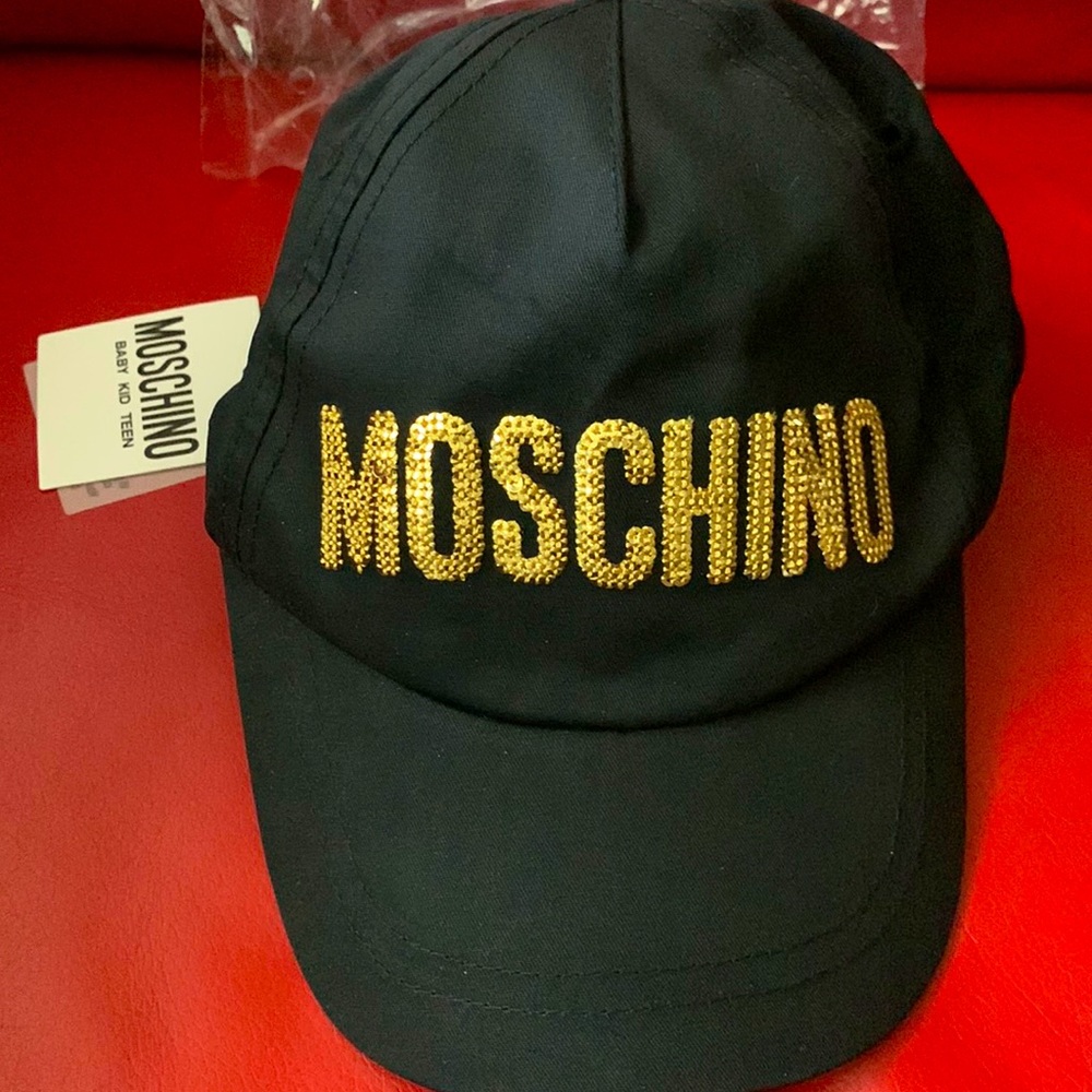 Moschino Kid Black Cotton Sequins Logo Cap